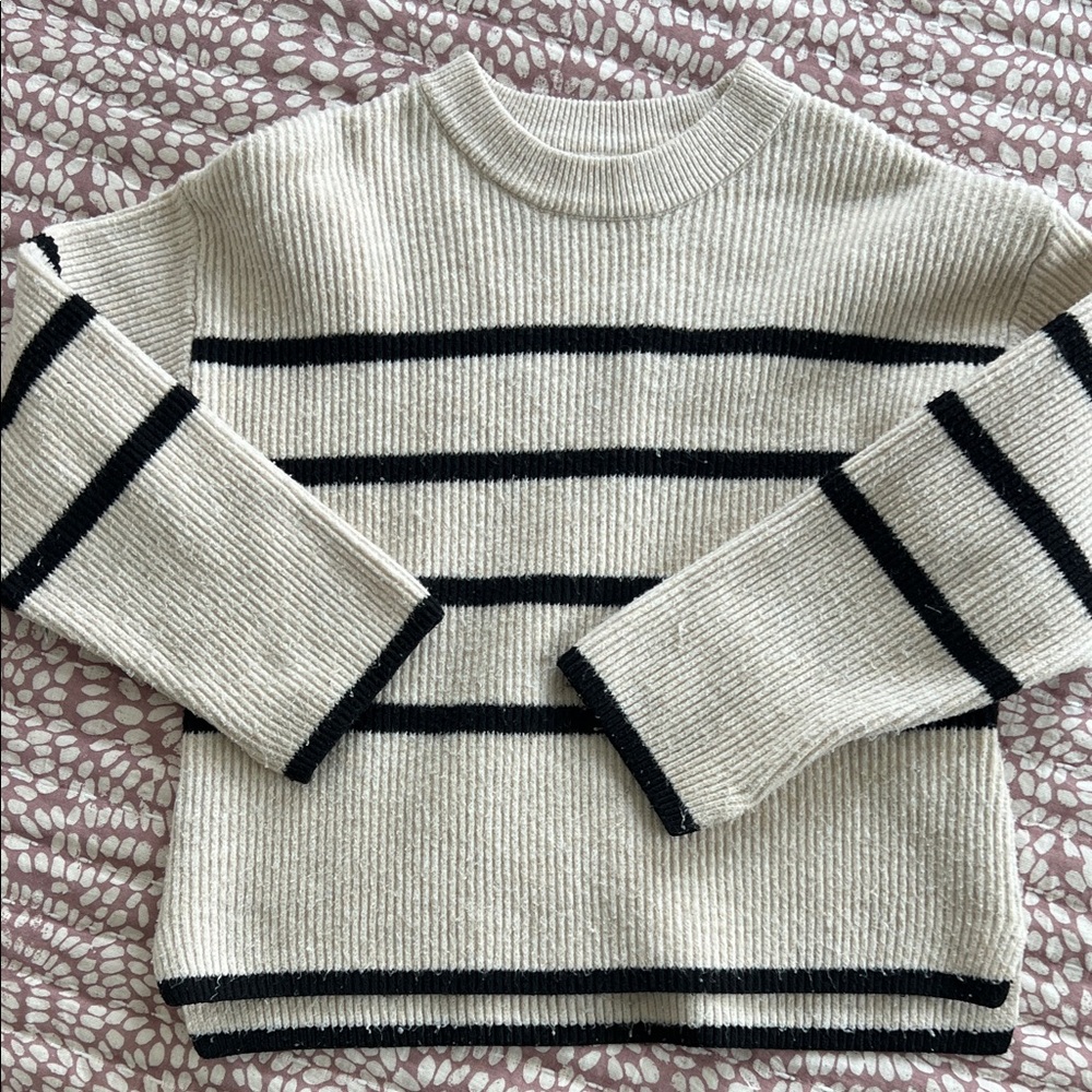 Zara Cream and Black Striped Sweater